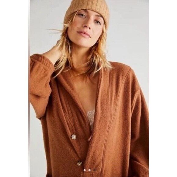 NEW FREE PEOPLE Sz XS FUZZY FLEECE RIDGE JUMPSUIT IN BROWN - Picture 2 of 3